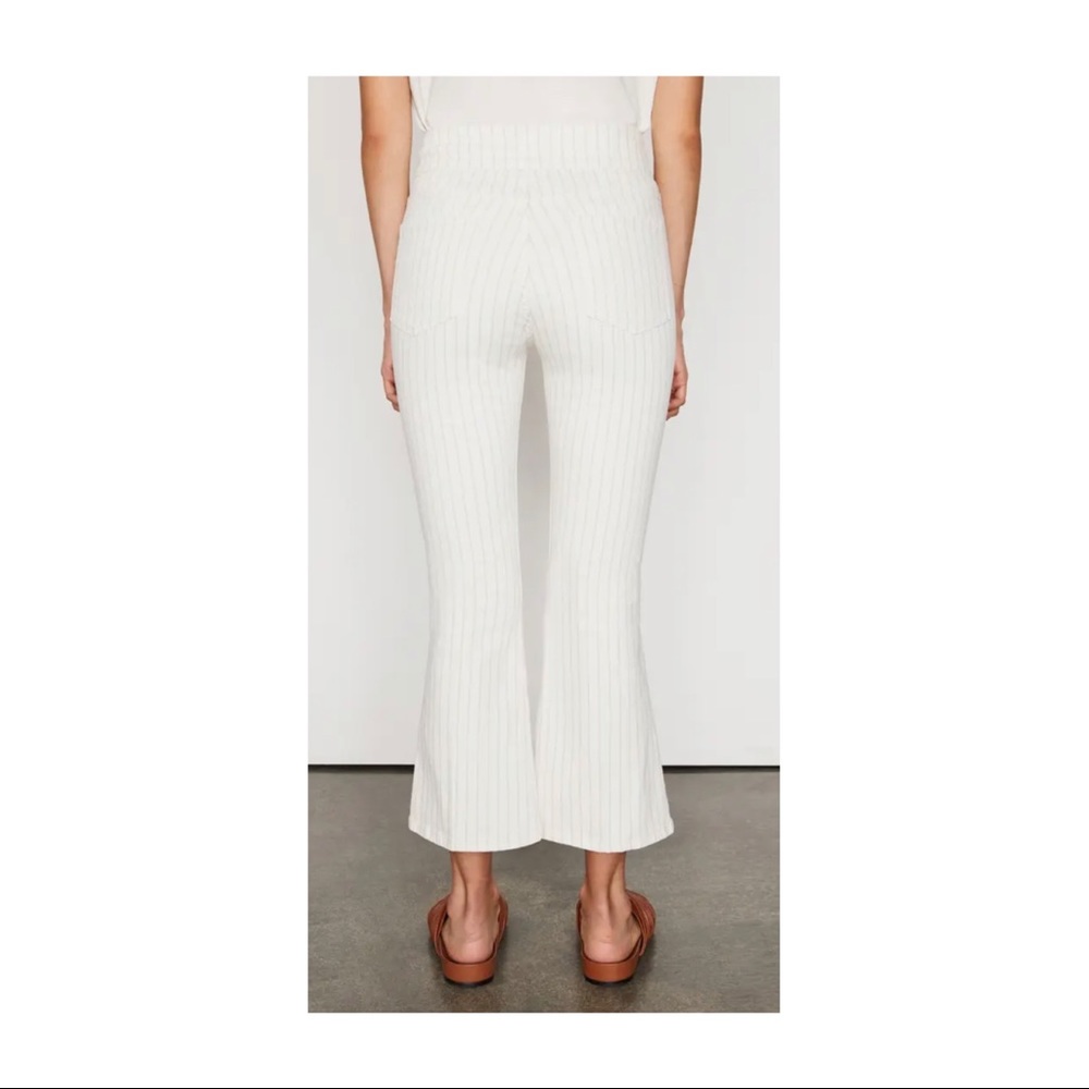 NWT Frame Le Hardy Crop Flare Jeans Size 27 White with Khaki Pinstripe - Picture 2 of 7